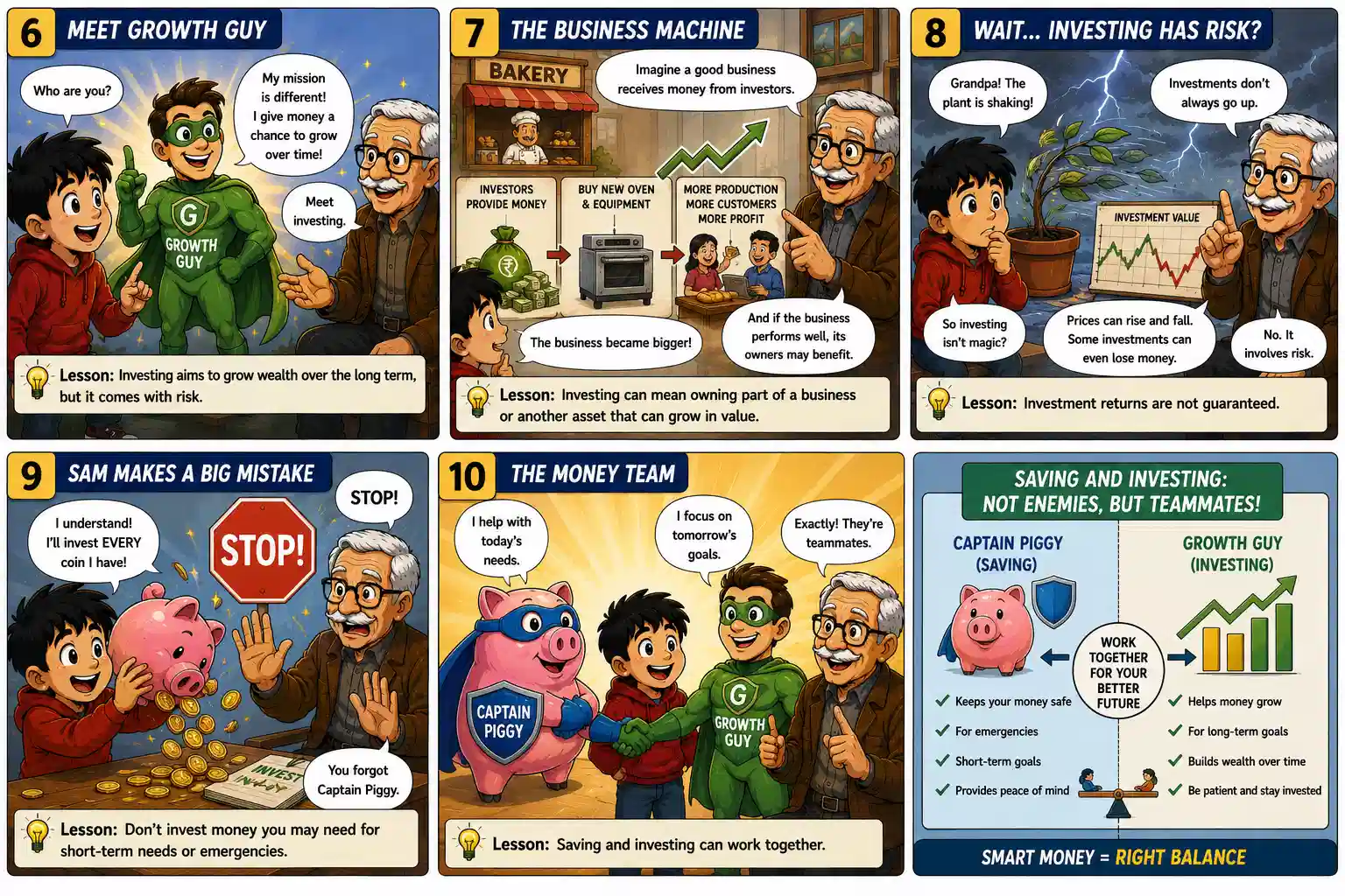 StockMaster comic explaining investing, investment risk and how saving and investing can work together for a better financial future.